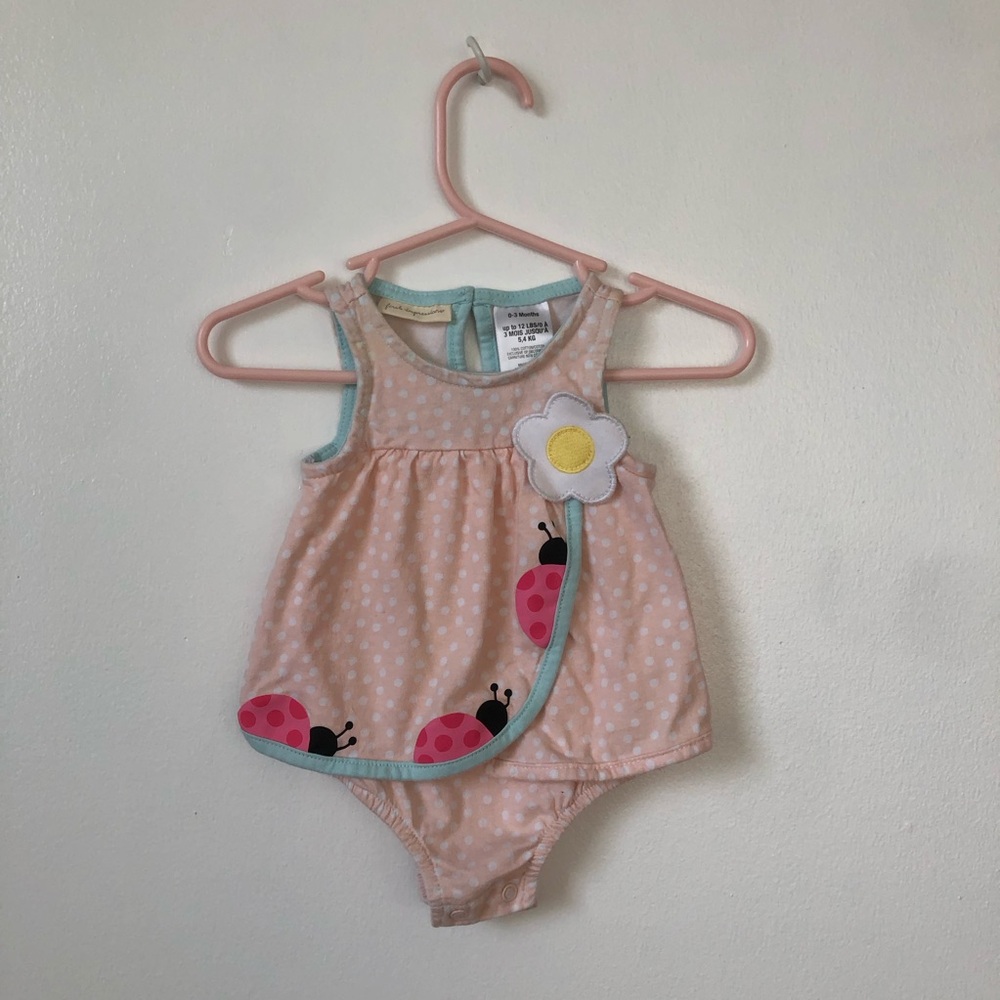 First Impressions Baby Girl 0-3M Summer Pink Polka Dot Baby Romper